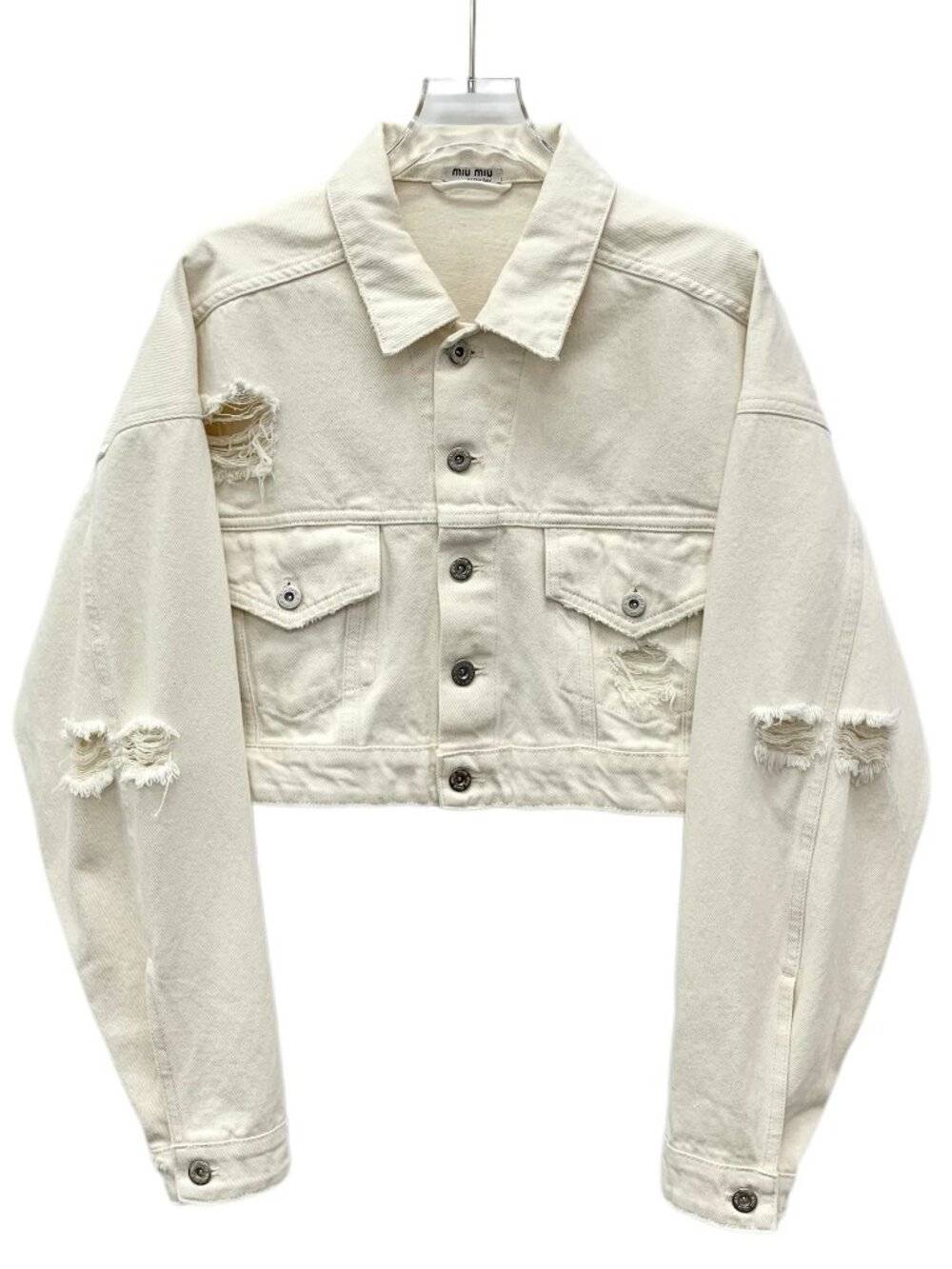 X32243 Miu Miu beige distressed design long-sleeved denim jacket 36 S size